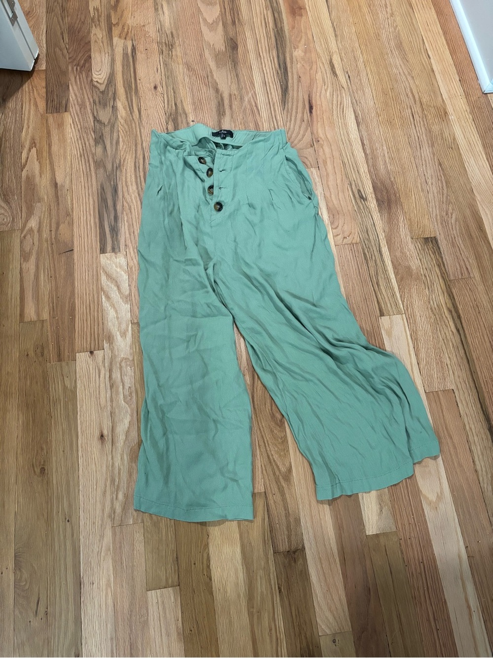Light Sage Wide Leg Button-Front Pants